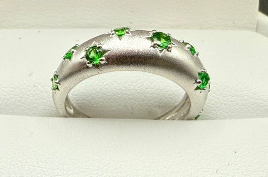“Star Struck” Ring With 14k Brushed White Gold and Tsavorite Garnets