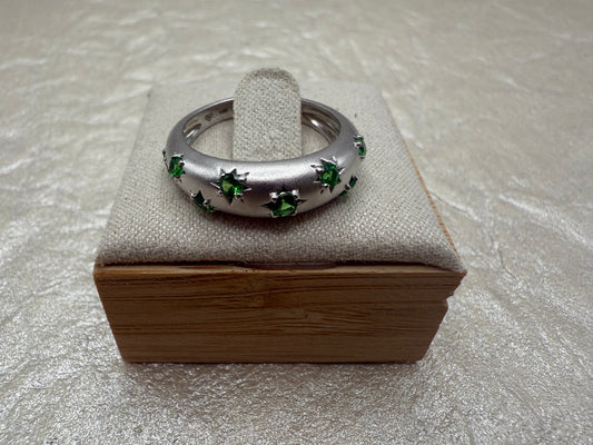“Star Struck” Ring With 14k Brushed White Gold and Tsavorite Garnets