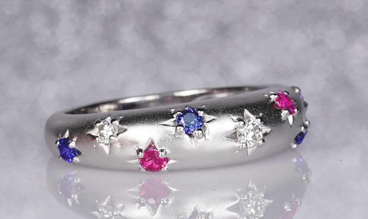 Vintage-Inspired Star Struck Ring in 14K Brushed White Gold with Tsavorite Garnets