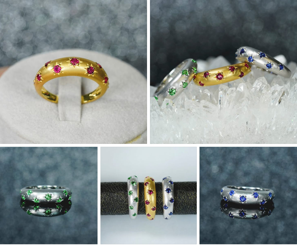 Vintage-Inspired Star Struck Ring in 14K Brushed White Gold with Tsavorite Garnets